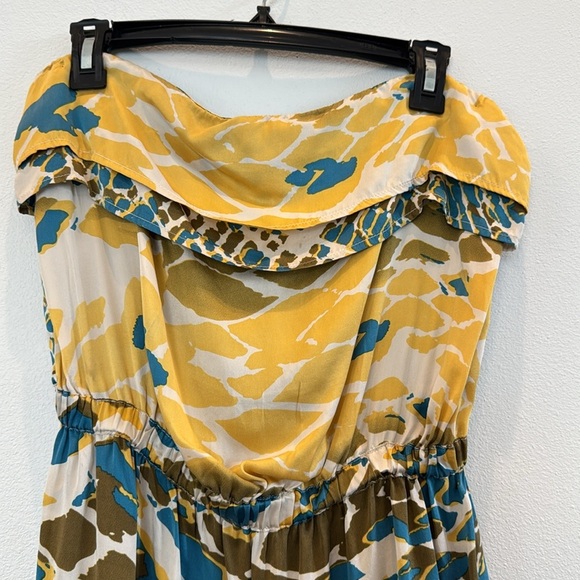 Postella Strapless Summer 100% Silk Dress – Size L, Yellow Multicolor - Picture 4 of 10